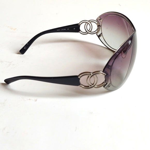 Chanel 4144 Shield Ladies Sunglasses Grey/Black Lenses Black Arm - Picture 2 of 9